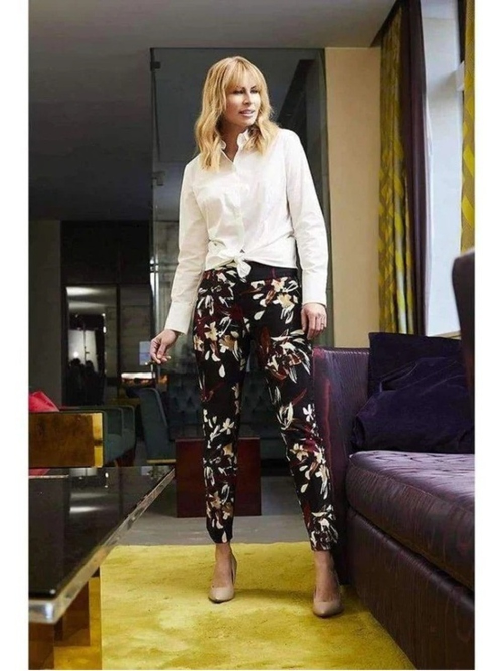 UP! Women's Petal Slit Ankle Pants Flatten and Flatter